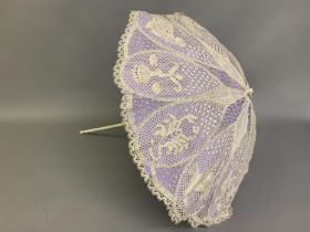 Ann Collier: Horoscopes, a silk lace cover for a folding bone parasol, worked in Bedfordshire lace