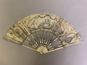 Frederick II of Prussia: An 18th century French fan with bone monture, gilded, the silk leaf mounted