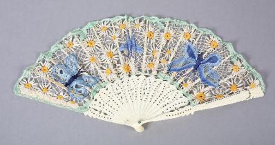 Ann Collier: A unique handmade lace fan leaf created by Ann Collier, 20th century, the leaf worked