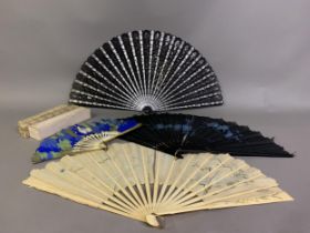 A varied selection of fans: three Large Late 19th Century Fans, including a showy silver sequin
