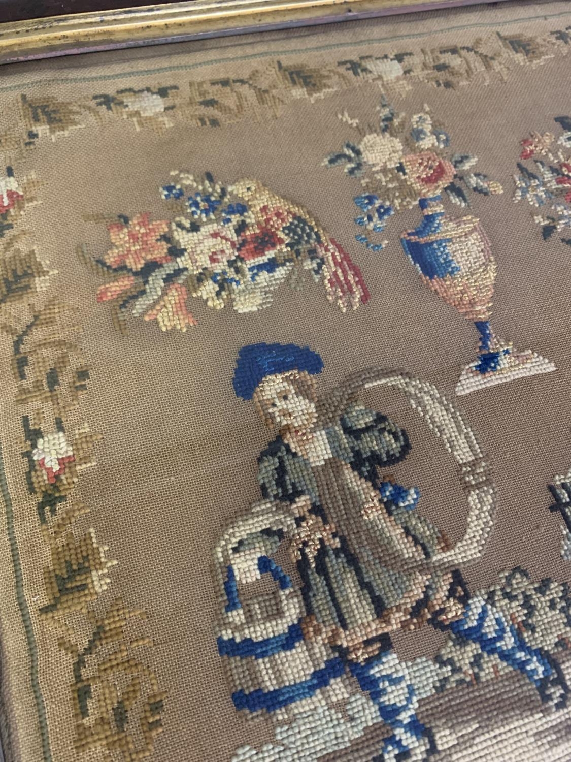 A large 19th century framed and glazed wool and silk work picture dated 1846 “Mary Profser’s work - Image 5 of 5