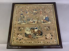 A large 19th century framed and glazed wool and silk work picture dated 1846 “Mary Profser’s work