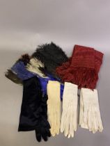 19th century costume accessories: a collection of feathers, including one large spray consisting