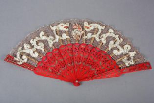 Ann Collier: A unique handmade lace fan leaf created by Ann Collier, 20th century, the leaf with a