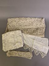 Antique Lace: A selection of early lace comprising a large shaped shawl of reticella needle lace,