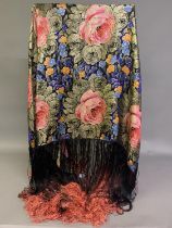 A striking 1920’s lamé shawl, in bold colours with extensive use of gold, big blousy shaded pink