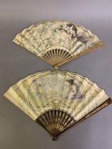 Art Nouveau: Two good examples of Art Nouveau fans with paper leaf, wood montures, both lightly