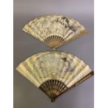 Art Nouveau: Two good examples of Art Nouveau fans with paper leaf, wood montures, both lightly