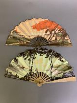 Railway Advertising: Two Printed Paper Fans, the double leaves mounted on basic wood sticks, both