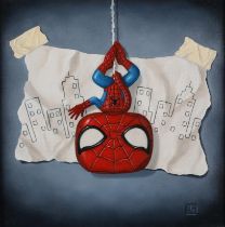 ARR Nigel Humphries (Contemporary), Spider Man - 'Spidey Says Hi', oil on canvas, initialled to