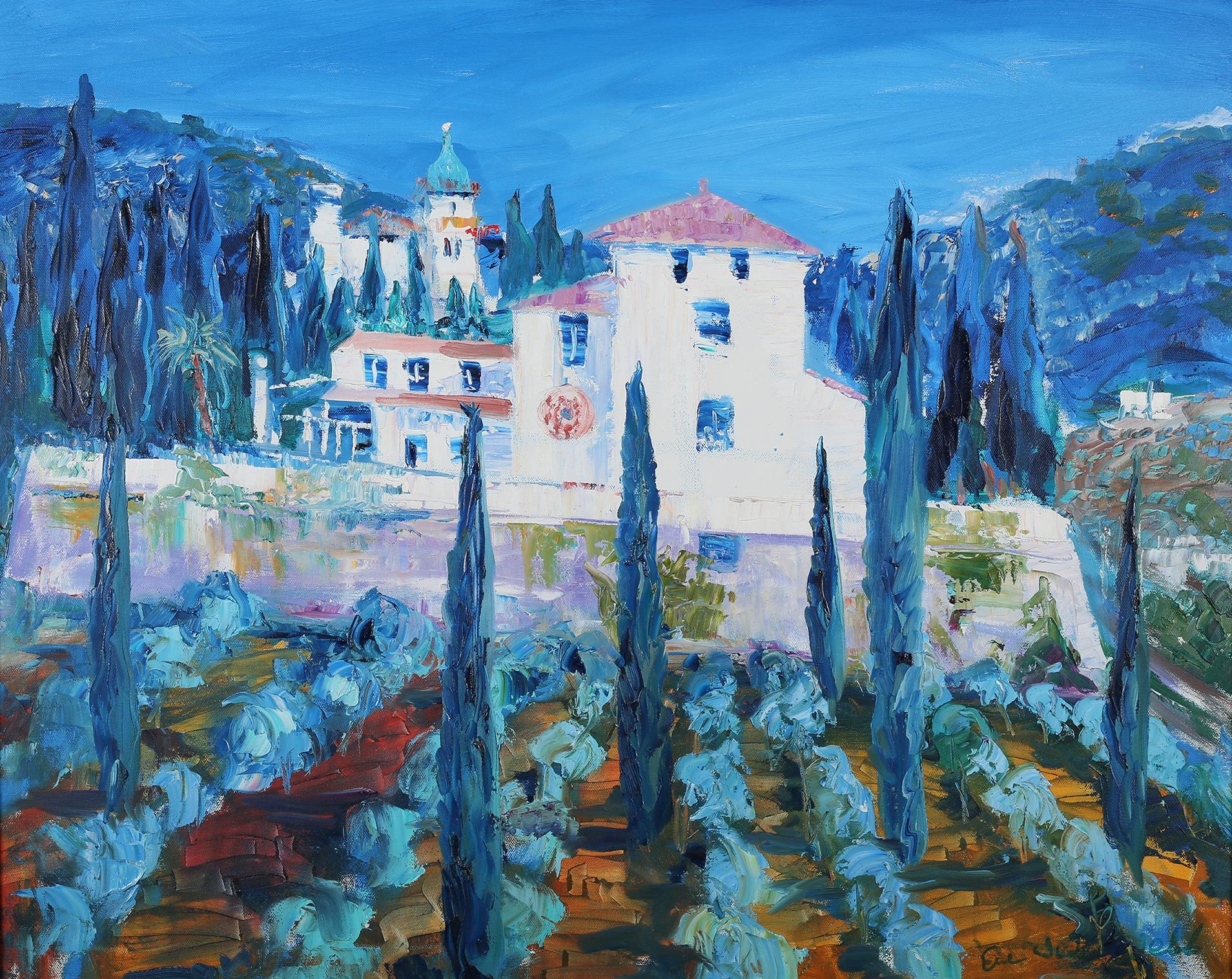 ARR Ewa Jablonski (Polish, 20th century), Tuscan villa and vineyard, oil on canvas, signed to