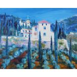 ARR Ewa Jablonski (Polish, 20th century), Tuscan villa and vineyard, oil on canvas, signed to