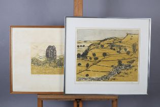 ARR Zena Flax (b.1930), Clun Castle and Wensleydale, Yorkshire, two colour etching, limited
