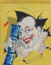 British School c.1930s/40s, Clown, head and shoulders, watercolour and collage, unsigned, 35cm x