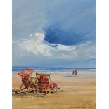 ARR Dom Goldie (Contemporary), Sitting On The Beach, oil on board, signed to lower right, 25cm x