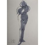 ARR E Bissett (20th/21st century), Nude studies, colour wash, crayon and charcoal, brush and stick