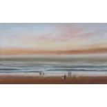 ARR Brian Shields 'Braaq' (1951-1997), Beach scene with figures at sunset, pastel, signed to lower