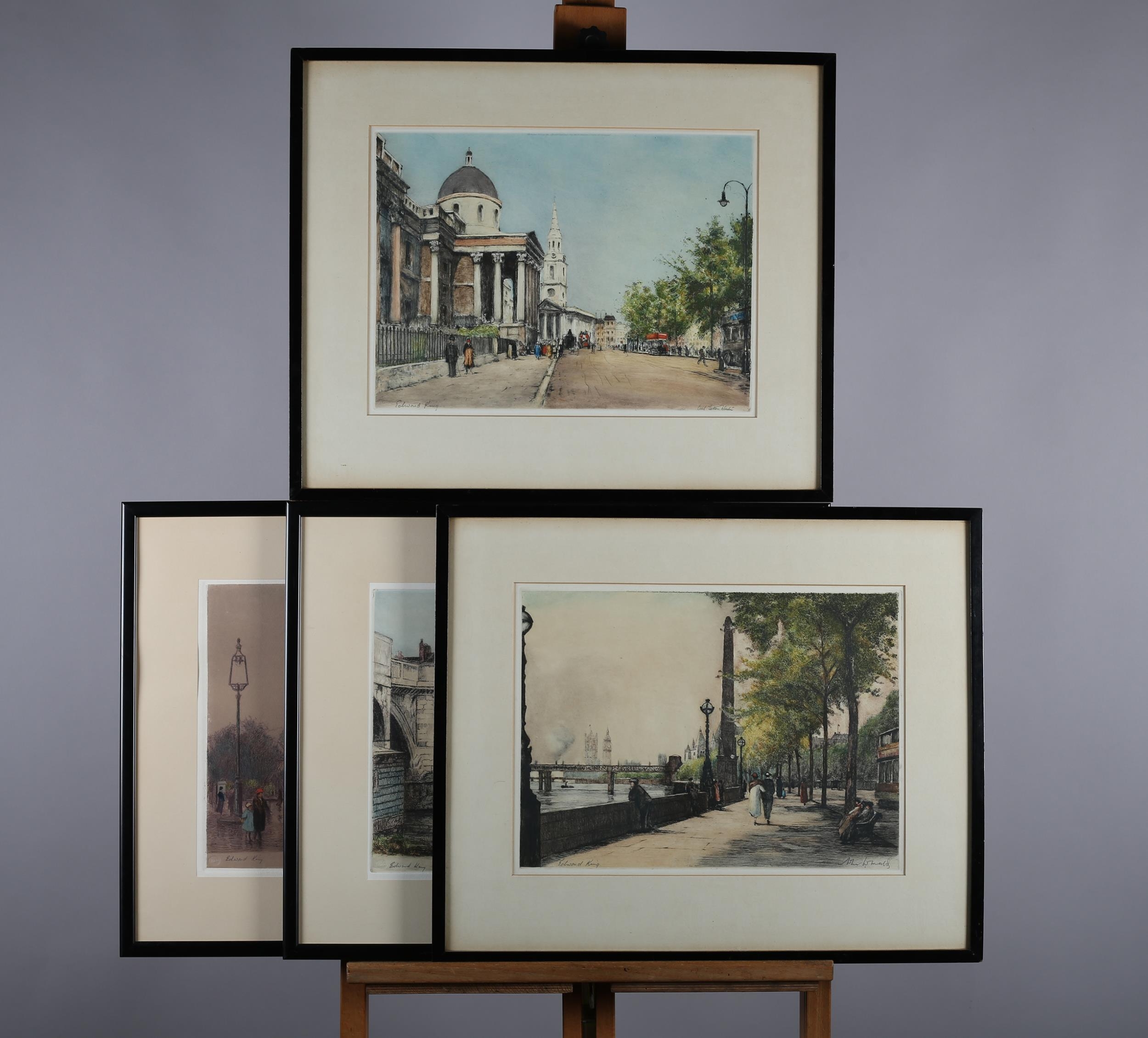 By and After Edward King, A set of four views of London - Victoria Embankment, The National Gallery,