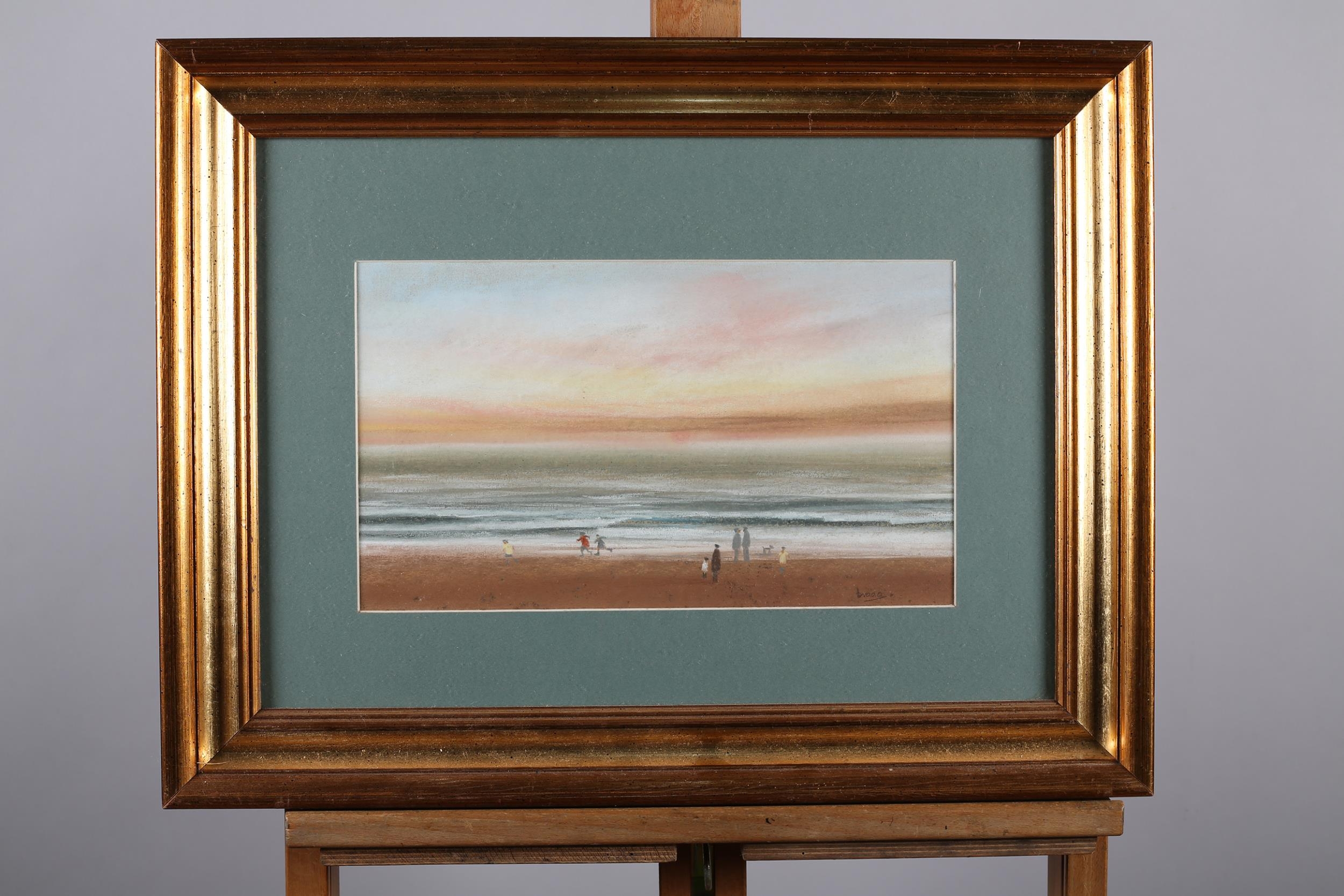 ARR Brian Shields 'Braaq' (1951-1997), Beach scene with figures at sunset, pastel, signed to lower - Image 2 of 5