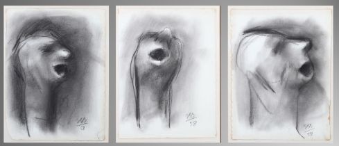 ARR Jean-Georges Simon (Hungarian 1894-1968), Blind Singer, three portrait studies, charcoal,