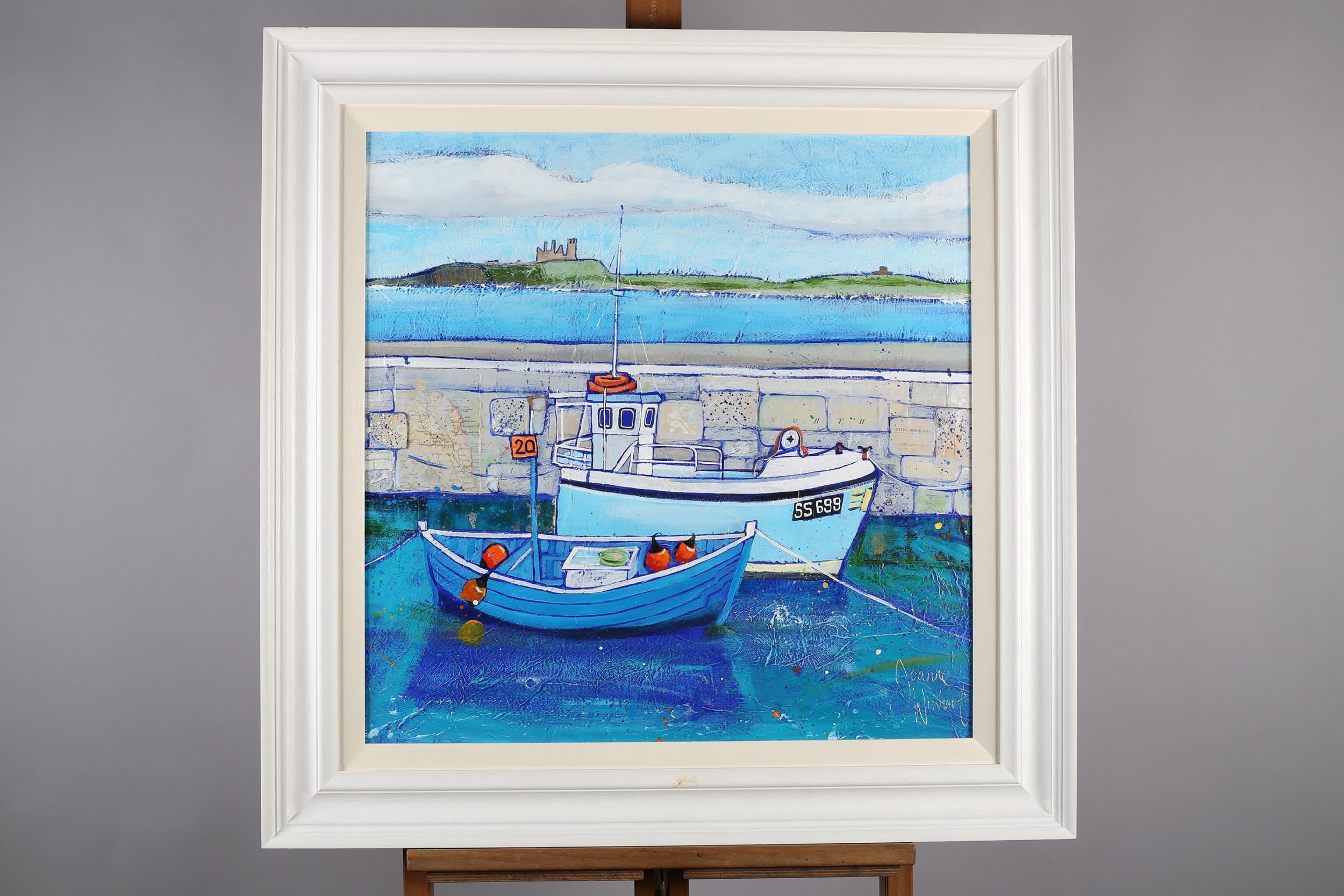 ARR Joanne Wishart (Contemporary), Harbour scene with moored fishing boats, Northumberland, mixed - Image 2 of 4