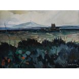 ARR William Turner (Contemporary), landscape with village and hills beyond, oil on board, signed and