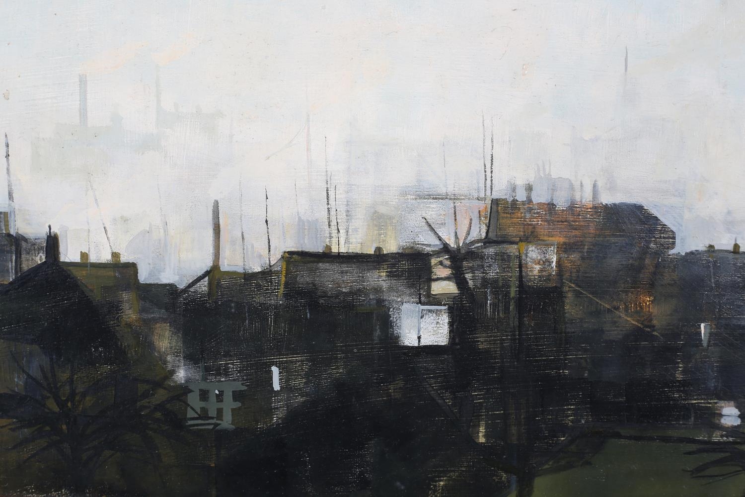 ARR Janet Ledger (b.1931), City Skyline, Bradford, oil on canvas, signed to lower left, 44cm x 65cm - Image 3 of 4