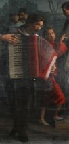 ARR Colin Frooms (1933-2017), The Accordion Player, portrait, full length, oil on canvas, 162cm x