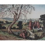 By and After James Priddy (1916-1980), Kentish Landscape, colour etching, signed and titled in