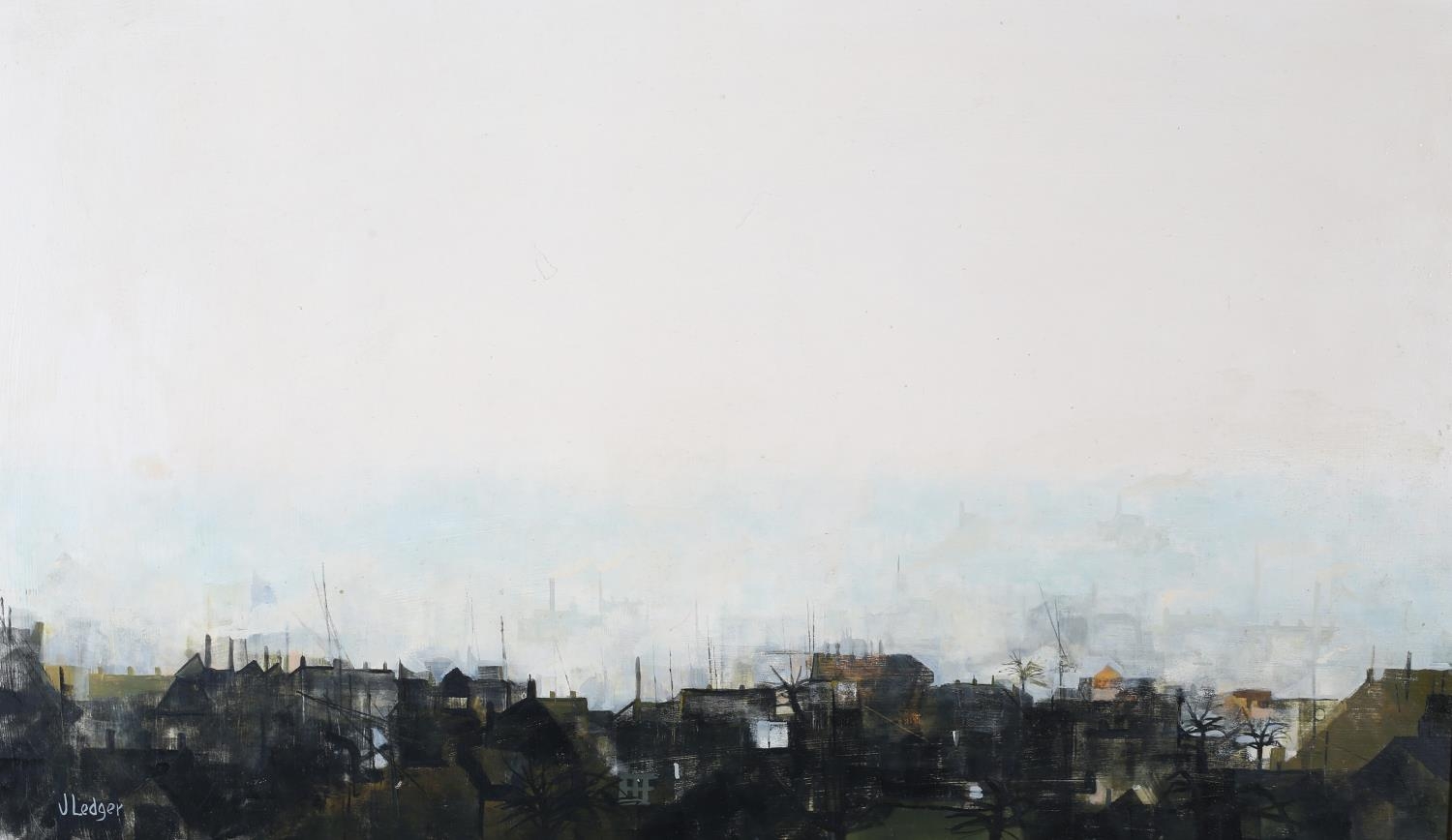 ARR Janet Ledger (b.1931), City Skyline, Bradford, oil on canvas, signed to lower left, 44cm x 65cm