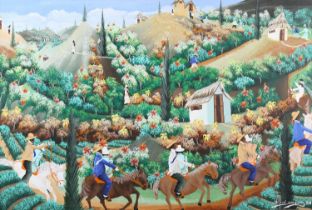 Wilfrid Daleus (Haitian, 1949-2017), The Wedding Procession, figures on horseback on the way to