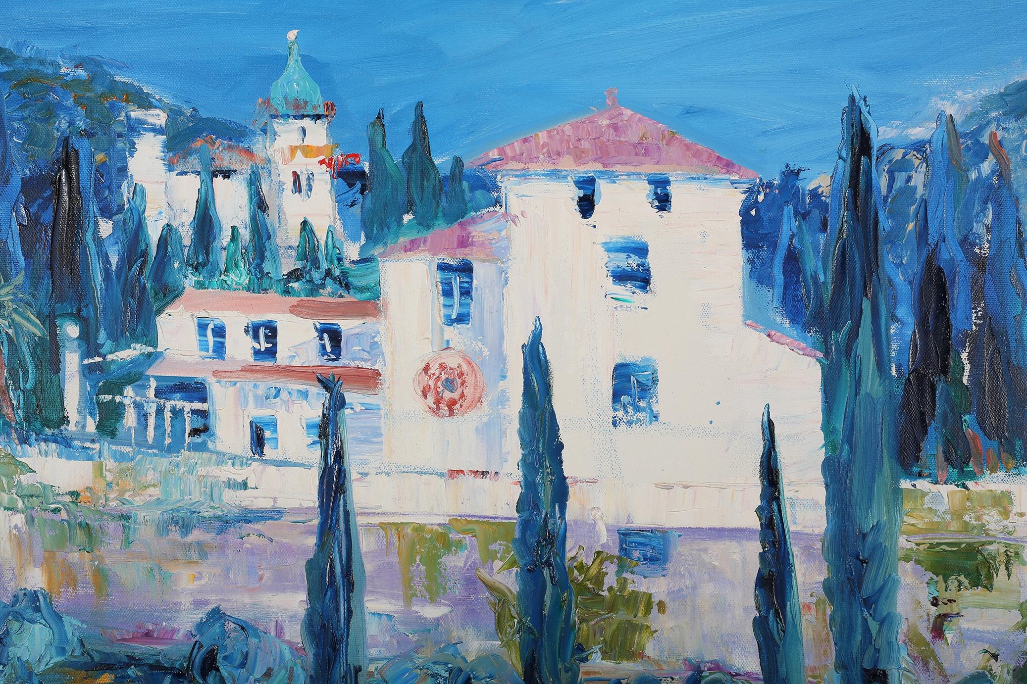 ARR Ewa Jablonski (Polish, 20th century), Tuscan villa and vineyard, oil on canvas, signed to - Image 3 of 6