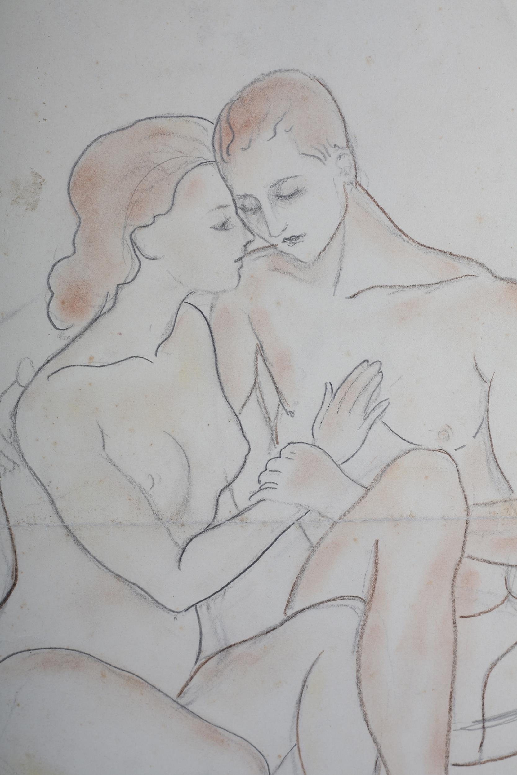 Marevna - Marie Vorobieff Marvena (Russian 1892-1984), Nude male and female embracing, pencil and - Image 3 of 4