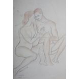 Marevna - Marie Vorobieff Marvena (Russian 1892-1984), Nude male and female embracing, pencil and