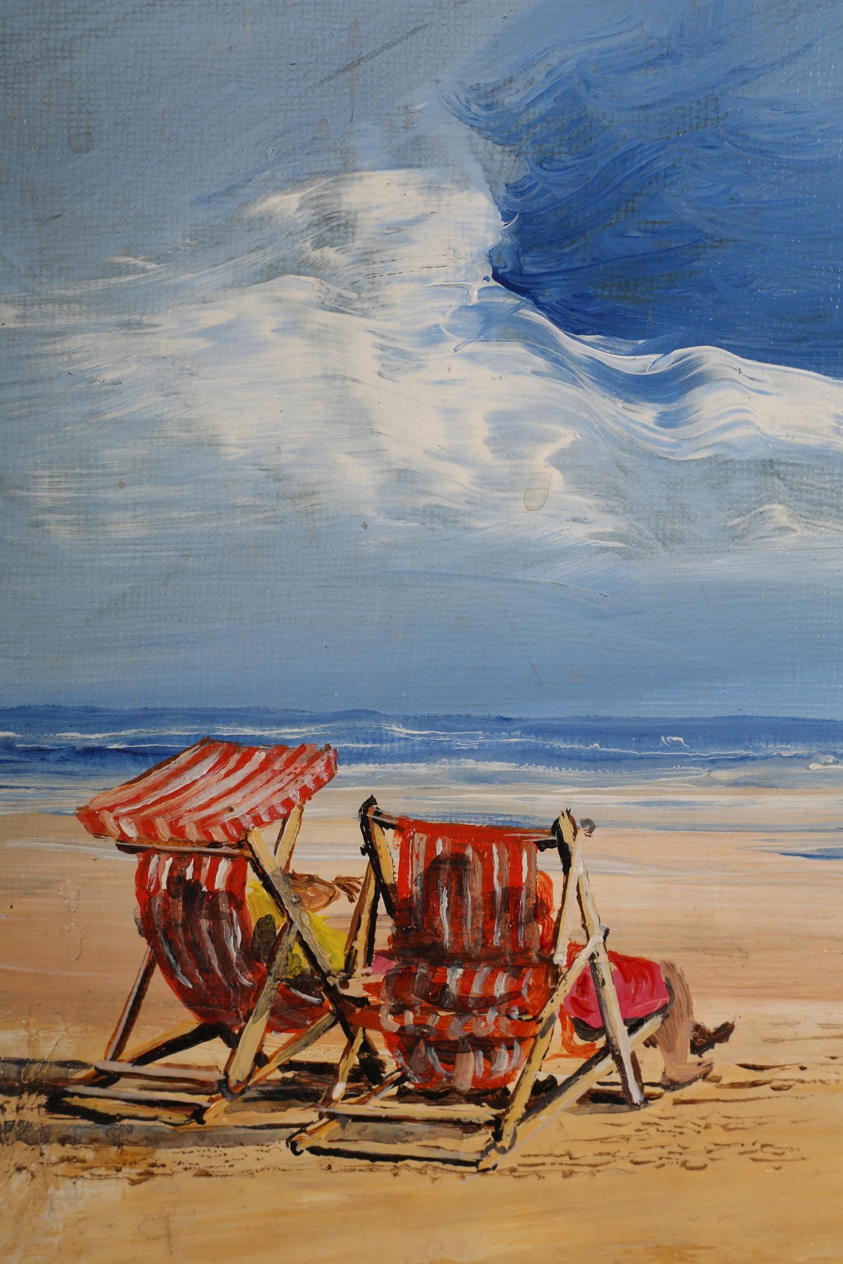 ARR Dom Goldie (Contemporary), Sitting On The Beach, oil on board, signed to lower right, 25cm x - Image 3 of 4
