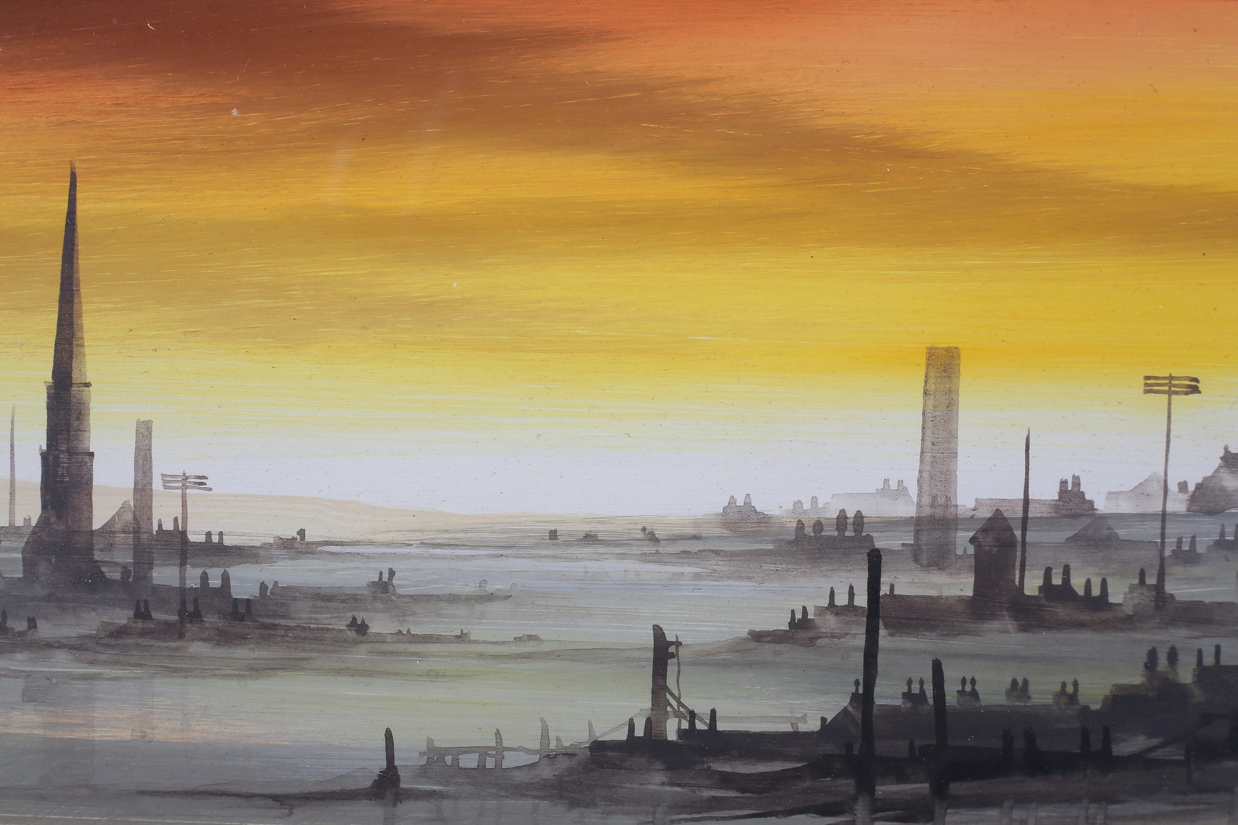 ARR Brian Shields 'Braaq' (1951-1997), Tuesday Toil, industrial water way under evening skies, - Image 3 of 5