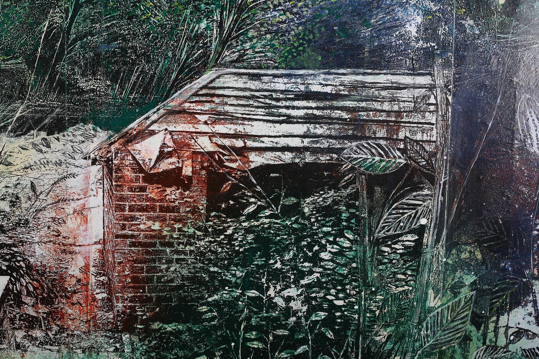 ARR Patrick Bew (Contemporary), Toilet at Roundhay Park, mixed media on canvas, initialled and dated - Image 3 of 6