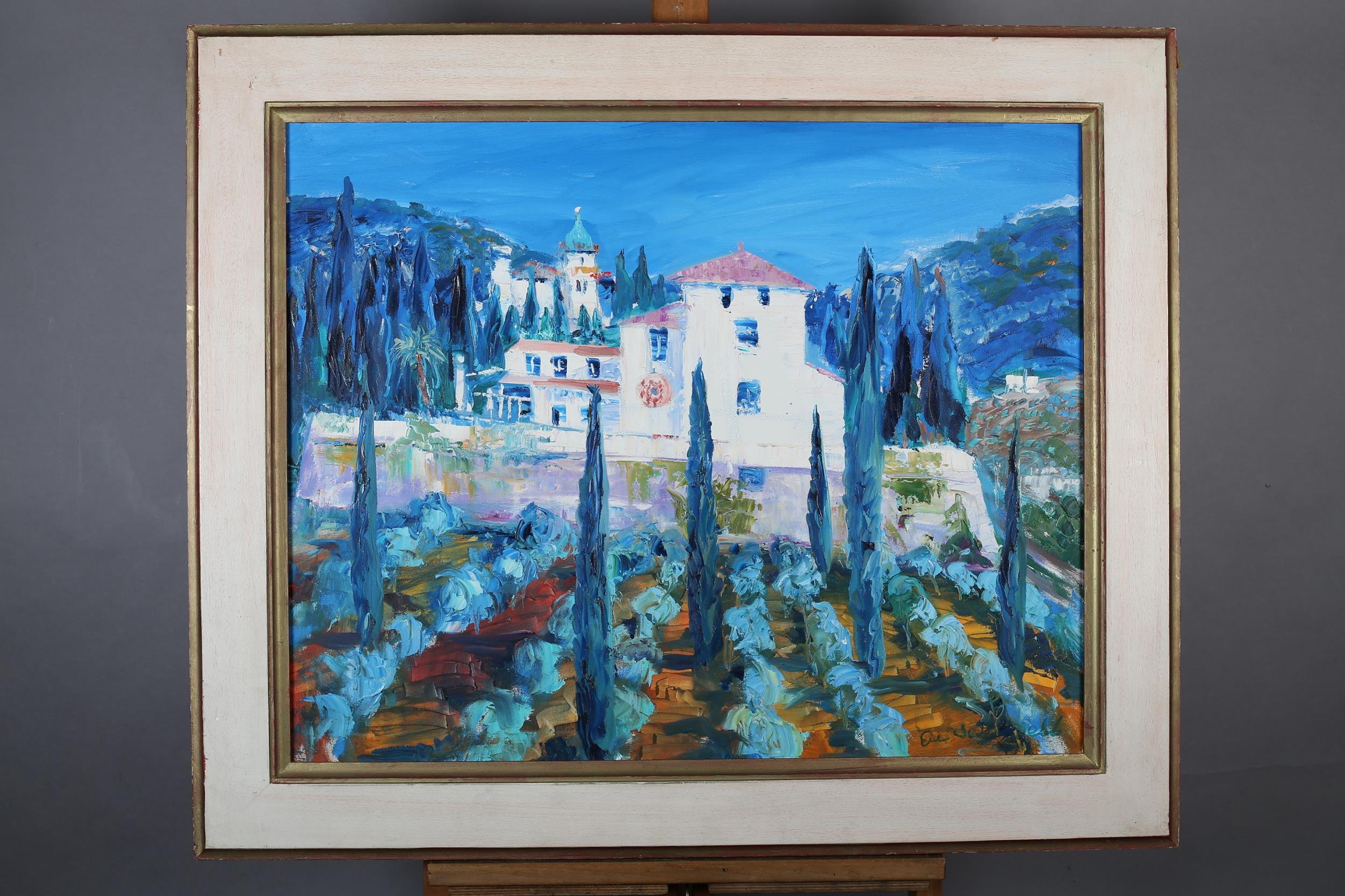 ARR Ewa Jablonski (Polish, 20th century), Tuscan villa and vineyard, oil on canvas, signed to - Image 2 of 6