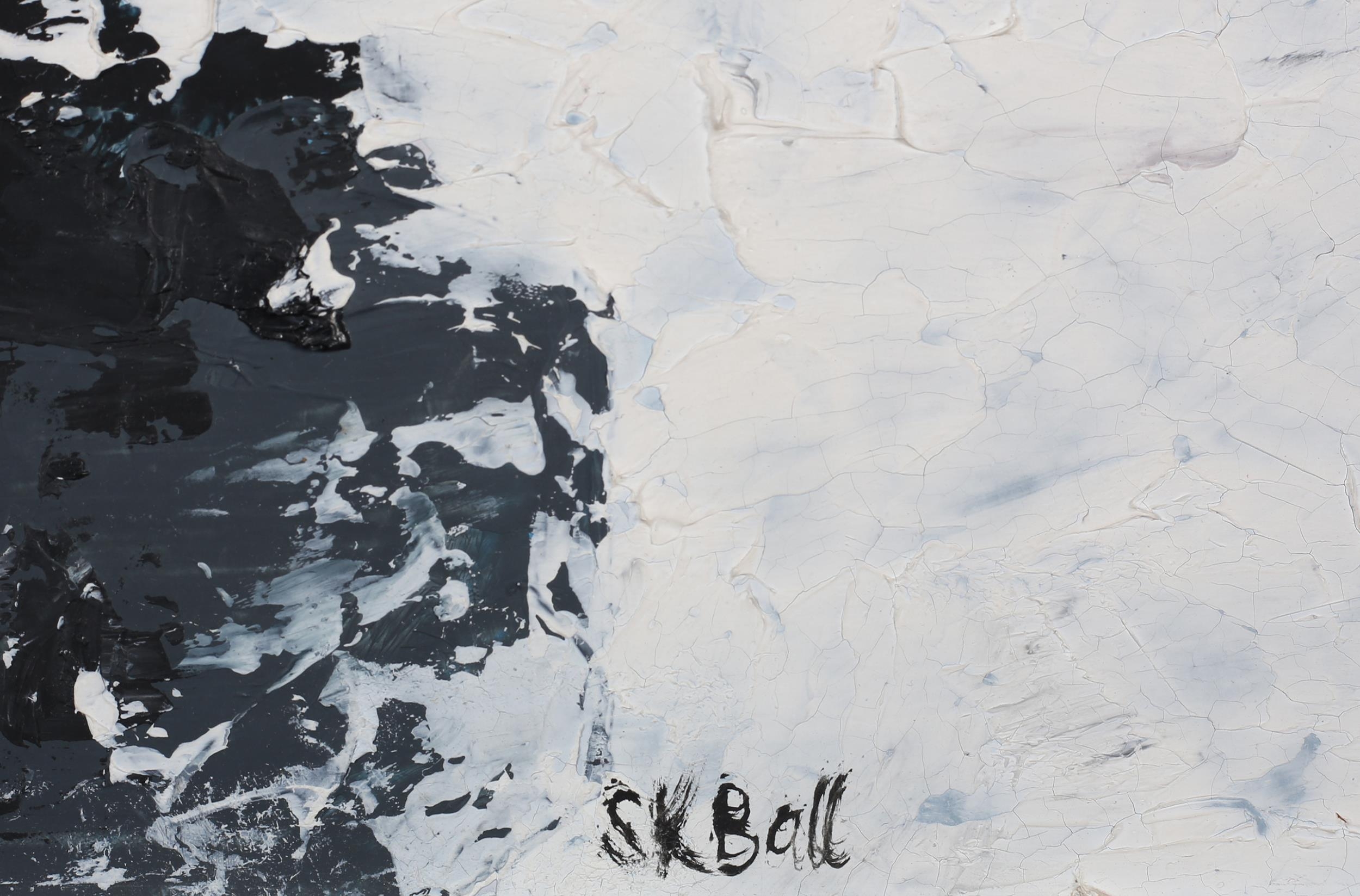 ARR S* K* Ball (20th century), snow covered industrial landscape, oil on board, signed to lower - Image 5 of 5