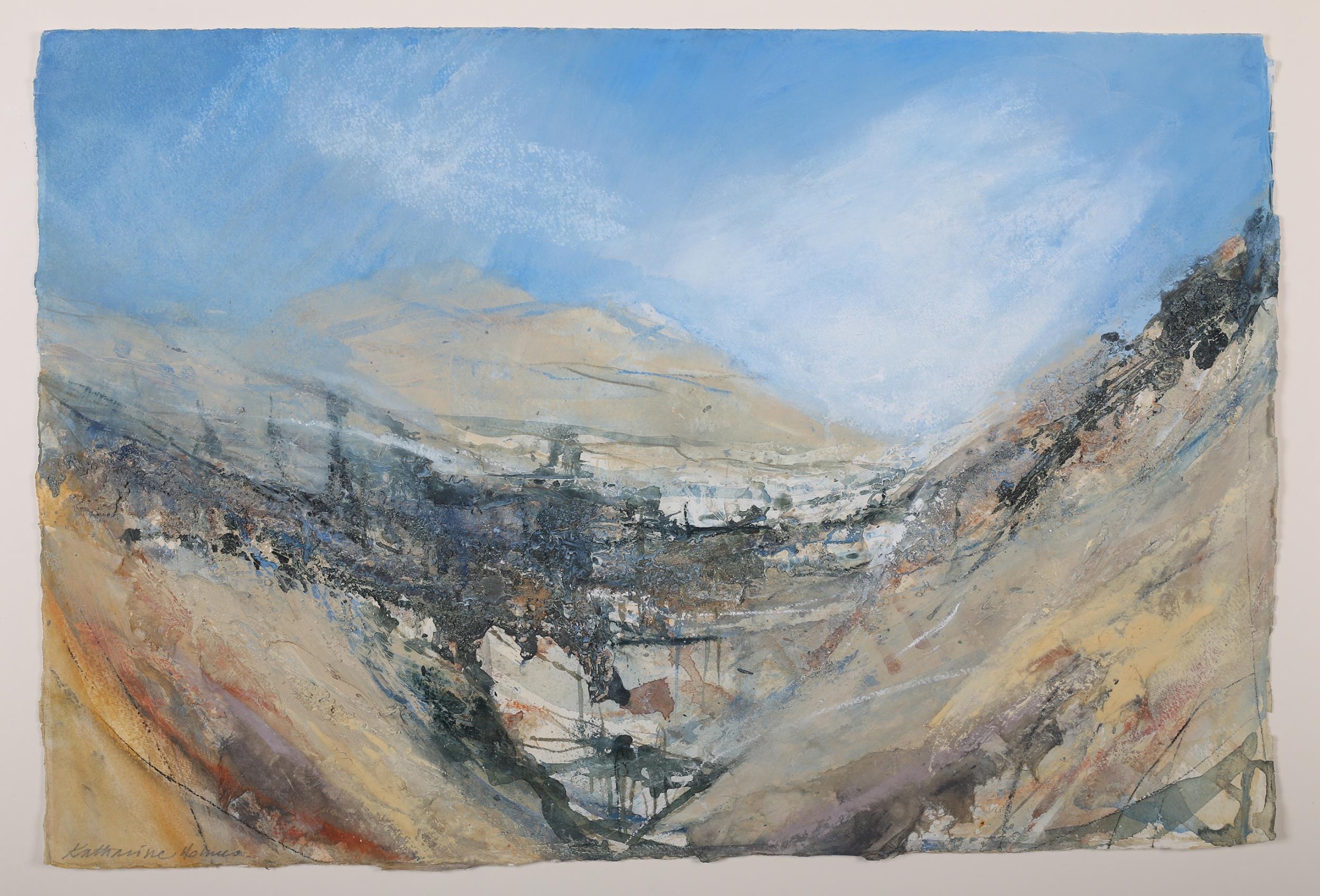 ARR Katherine Holmes (b.1962), Dales Valley landscape, mixed media, signed to lower left, 37.5cm x