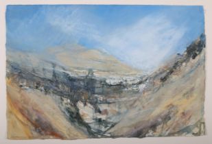 ARR Katherine Holmes (b.1962), Dales Valley landscape, mixed media, signed to lower left, 37.5cm x