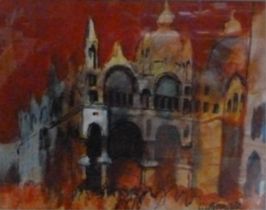 ARR Geoffrey Cox (20th century), St Marks cathedral Venice, mixed media, signed to lower right, 30cm