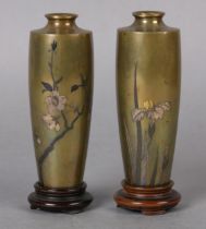 A PAIR OF JAPANESE BRONZE VASES, Meiji Period, of baluster form having short necks, incised with