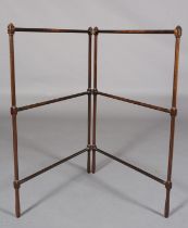 AN EARLY 20TH CENTURY MAHOGANY TWO FOLD TOWEL RAIL, of rounded and square framing with brass clip