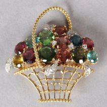 A GIARDINETTO BROOCH by Deakin & Francis Ltd, c1964, in 18ct gold, claw set with zircon, garnet,