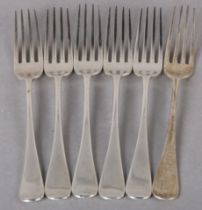A SET OF SIX EDWARD VII SILVER DINNER FORKS, Sheffield 1901 (5) and one dated 1894, John Round &