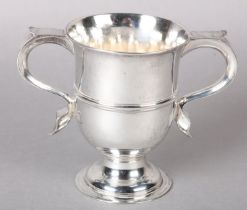 A GEORGE III SILVER TWO HANDLED CUP, London 1776, for Thomas Wallis I, banded to the rim and