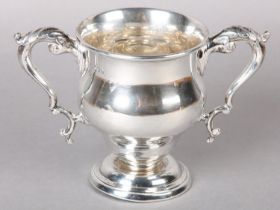 A GEORGE V SILVER TWO HANDLED CUP, London 1911, maker indistinct, with banded rim, baluster bowl,