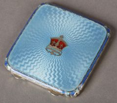A GEORGE V SILVER ENAMEL COMPACT by The Goldsmith And Silversmith Company Ltd, the pale blue