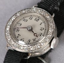 A LADY'S DIAMOND SET DRESS WATCH c1930, platinum case, 17 jewelled lever movement by Grace, silvered